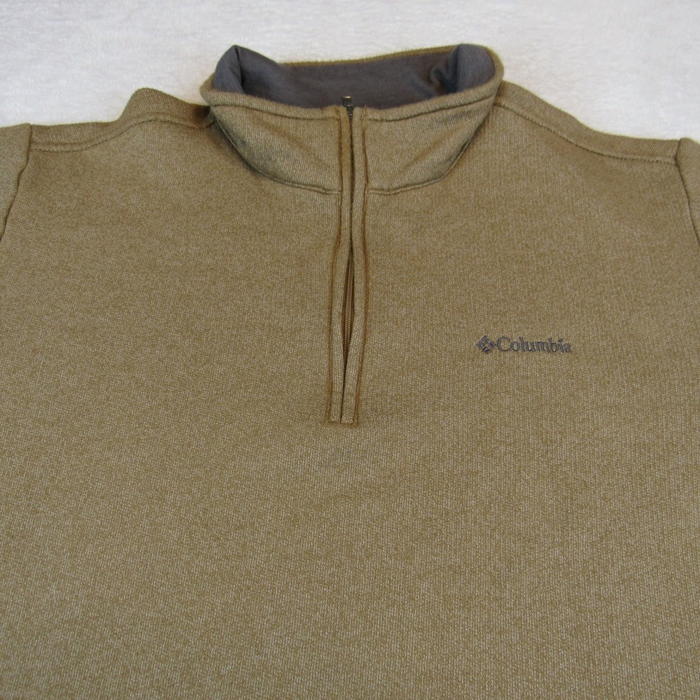 Columbia Quarter Zip Pullover Men's XL Brown Fleece Lined Knit Sweater